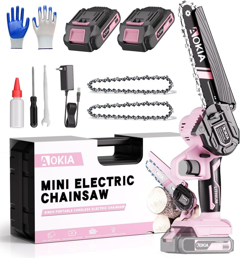 Aokia Electric Mini Chainsaw Cordless, Small Hand held 20V Power 2 Battery With Charger 6 Inch Saw Powered Operated Household and Garden Cut Tree Trimming Wood Gifts for Father Husband Men&Mother - Image 1